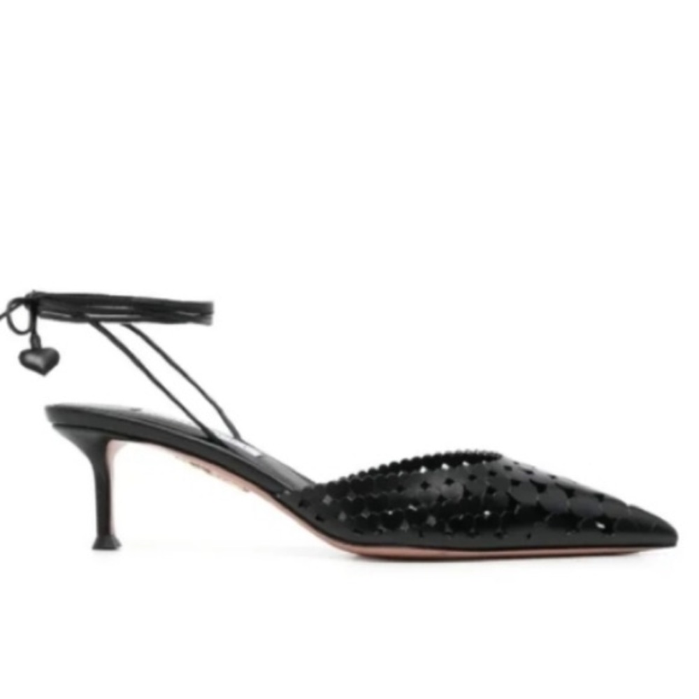 Aquazzura Amourose Black Pointed Heels with Ankle Tie NWT Size 39